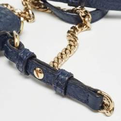 Pre Owned Burberry Navy Blue Grain Check Embossed Leather Peyton Crossbody Bag