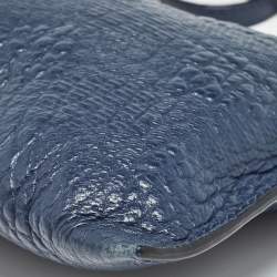 Pre Owned Burberry Navy Blue Grain Check Embossed Leather Peyton Crossbody Bag