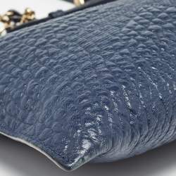 Pre Owned Burberry Navy Blue Grain Check Embossed Leather Peyton Crossbody Bag