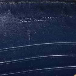 Pre Owned Burberry Navy Blue Grain Check Embossed Leather Peyton Crossbody Bag