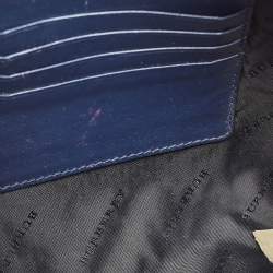 Pre Owned Burberry Navy Blue Grain Check Embossed Leather Peyton Crossbody Bag