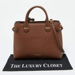 Pre Owned Burberry Brown Leather and House Check Fabric Medium Banner Tote