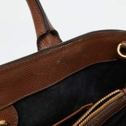 Pre Owned Burberry Brown Leather and House Check Fabric Medium Banner Tote