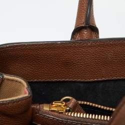 Pre Owned Burberry Brown Leather and House Check Fabric Medium Banner Tote