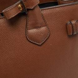 Pre Owned Burberry Brown Leather and House Check Fabric Medium Banner Tote