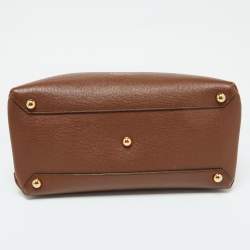 Pre Owned Burberry Brown Leather and House Check Fabric Medium Banner Tote