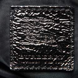 Pre Owned Burberry Black Beat Check Nylon and Patent Leather Large Victoria Tote