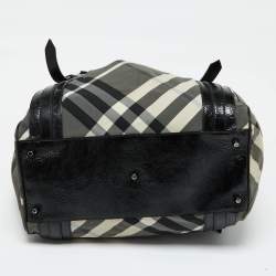 Pre Owned Burberry Black Beat Check Nylon and Patent Leather Large Victoria Tote