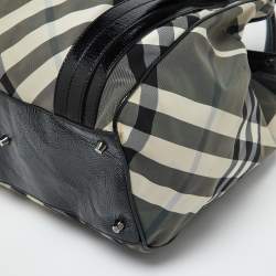 Pre Owned Burberry Black Beat Check Nylon and Patent Leather Large Victoria Tote