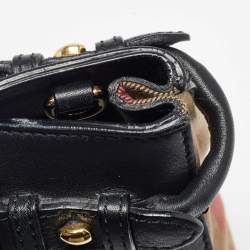 Pre Owned Burberry Black/Beige Leather and House Check Canvas Small Banner Tote