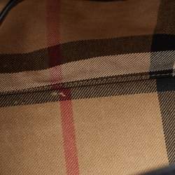 Pre Owned Burberry Black/Beige Leather and House Check Canvas Small Banner Tote