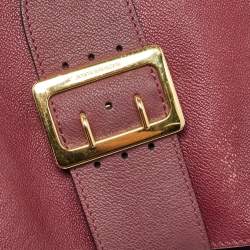 Pre Owned Burberry Burgundy Leather Buckle Tote