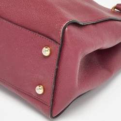 Pre Owned Burberry Burgundy Leather Buckle Tote