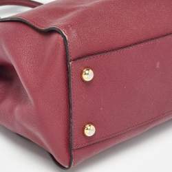 Pre Owned Burberry Burgundy Leather Buckle Tote