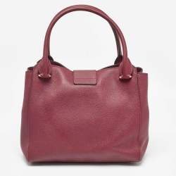Pre Owned Burberry Burgundy Leather Buckle Tote