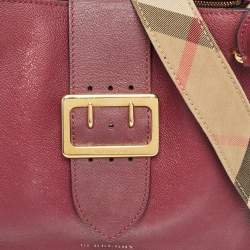 Pre Owned Burberry Burgundy Leather Buckle Tote