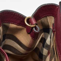 Pre Owned Burberry Burgundy Leather Buckle Tote