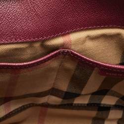Pre Owned Burberry Burgundy Leather Buckle Tote