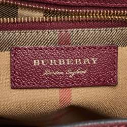 Pre Owned Burberry Burgundy Leather Buckle Tote