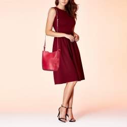 Pre Owned Burberry Red Leather Small Lorne Bucket Bag