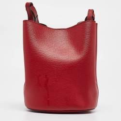 Pre Owned Burberry Red Leather Small Lorne Bucket Bag