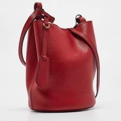 Pre Owned Burberry Red Leather Small Lorne Bucket Bag