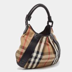 Pre Owned Burberry Black/Beige House Check Canvas and Leather Phoebe Hobo