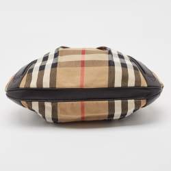 Pre Owned Burberry Black/Beige House Check Canvas and Leather Phoebe Hobo