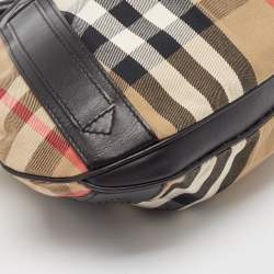 Pre Owned Burberry Black/Beige House Check Canvas and Leather Phoebe Hobo