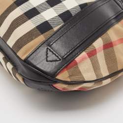 Pre Owned Burberry Black/Beige House Check Canvas and Leather Phoebe Hobo
