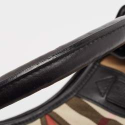 Pre Owned Burberry Black/Beige House Check Canvas and Leather Phoebe Hobo