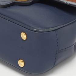 Pre Owned Burberry Navy Blue/Brown Leather DK88 Top Handle Bag