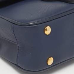 Pre Owned Burberry Navy Blue/Brown Leather DK88 Top Handle Bag