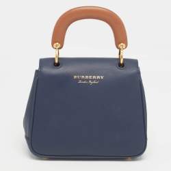 Pre Owned Burberry Navy Blue/Brown Leather DK88 Top Handle Bag