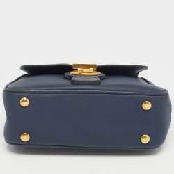 Pre Owned Burberry Navy Blue/Brown Leather DK88 Top Handle Bag