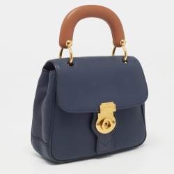 Pre Owned Burberry Navy Blue/Brown Leather DK88 Top Handle Bag