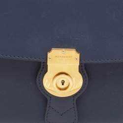 Pre Owned Burberry Navy Blue/Brown Leather DK88 Top Handle Bag