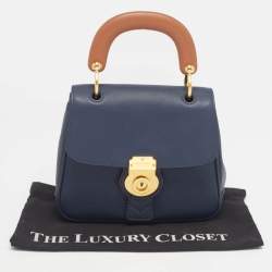 Pre Owned Burberry Navy Blue/Brown Leather DK88 Top Handle Bag