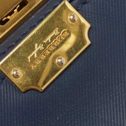 Pre Owned Burberry Navy Blue/Brown Leather DK88 Top Handle Bag