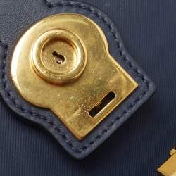 Pre Owned Burberry Navy Blue/Brown Leather DK88 Top Handle Bag