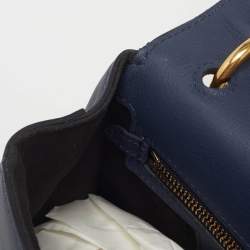 Pre Owned Burberry Navy Blue/Brown Leather DK88 Top Handle Bag