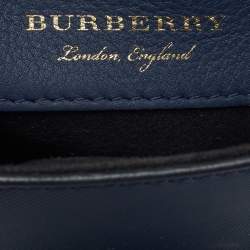 Pre Owned Burberry Navy Blue/Brown Leather DK88 Top Handle Bag