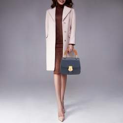 Pre Owned Burberry Navy Blue/Brown Leather DK88 Top Handle Bag