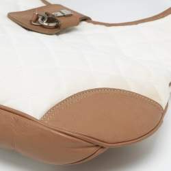 Pre Owned Burberry White/Brown Quilted Canvas and Leather Brooke Hobo