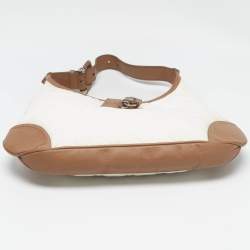 Pre Owned Burberry White/Brown Quilted Canvas and Leather Brooke Hobo