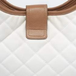Pre Owned Burberry White/Brown Quilted Canvas and Leather Brooke Hobo