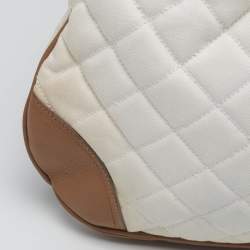Pre Owned Burberry White/Brown Quilted Canvas and Leather Brooke Hobo