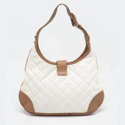 Pre Owned Burberry White/Brown Quilted Canvas and Leather Brooke Hobo