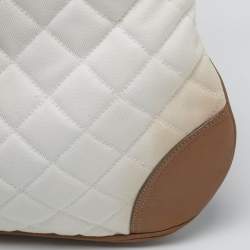 Pre Owned Burberry White/Brown Quilted Canvas and Leather Brooke Hobo