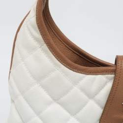 Pre Owned Burberry White/Brown Quilted Canvas and Leather Brooke Hobo
